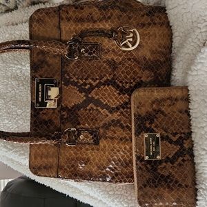 Michael Kors crossbody python print bag with matching jet set zippy wallet.